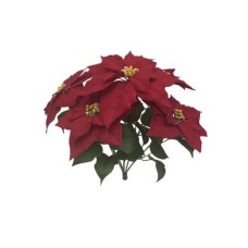 WEATHERPROOF Red Velvet Poinsettia Bush With 2 - 11.5 Inch And 3 - 9 Inch Heads (Lot of 1 Bush) SALE ITEM